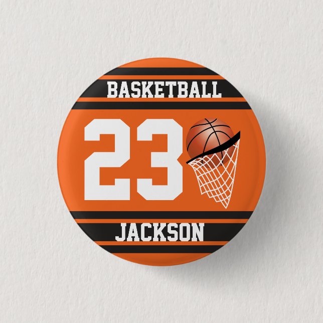 Personlig Basketball Orange och svart Knapp (Framsida)