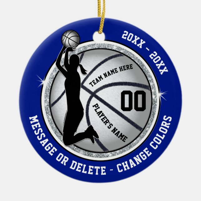 Personlig Basketball Ornaments for Girls, Blue Julgransprydnad Keramik (Framsidan)