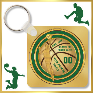 Personlig Basketball Party favors. Grönt, Guld Nyckelring