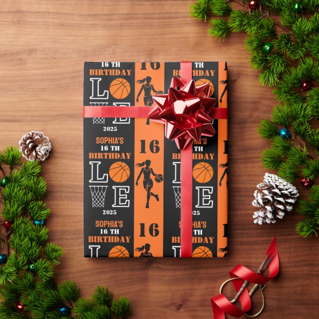 Personlig Basketball Player Girl, Birthday Gift Presentpapper (Julgåva)
