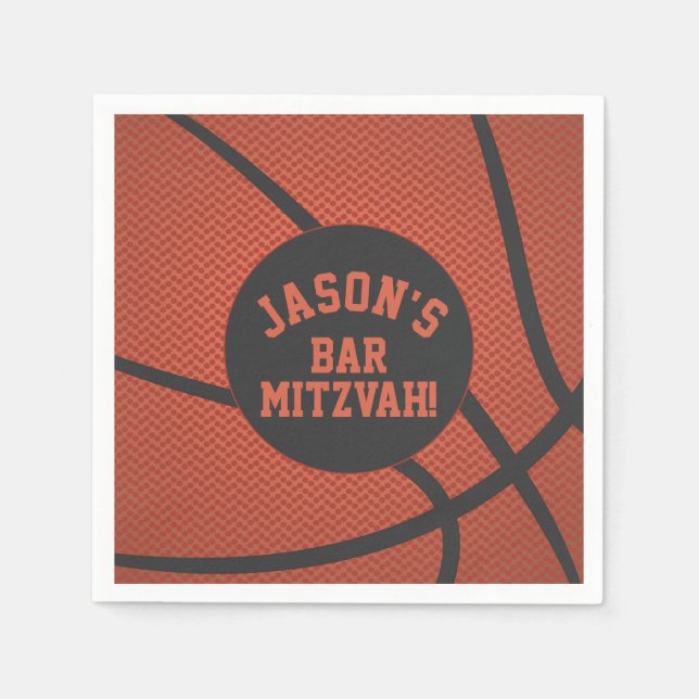 Personlig Basketball Pub Mitzvah Orange Black Pappersservett (Framsidan)