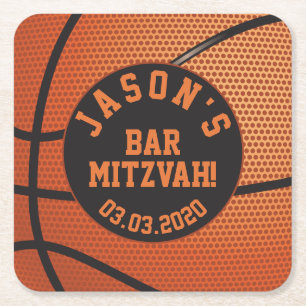 Personlig Basketball Pub Mitzvah Orange Black Underlägg Papper Kvadrat