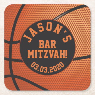 Personlig Basketball Pub Mitzvah Orange Black Underlägg Papper Kvadrat