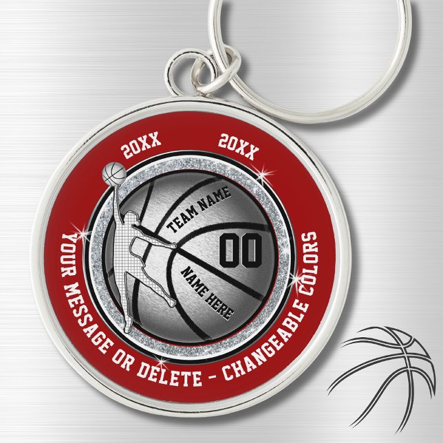 Personlig Basketball Senior Night Ideas, Red Rund Silverfärgad Nyckelring (Basketball gifts for girls. Basketball team gift ideas. Basketball gifts for seniors. Red, White.)
