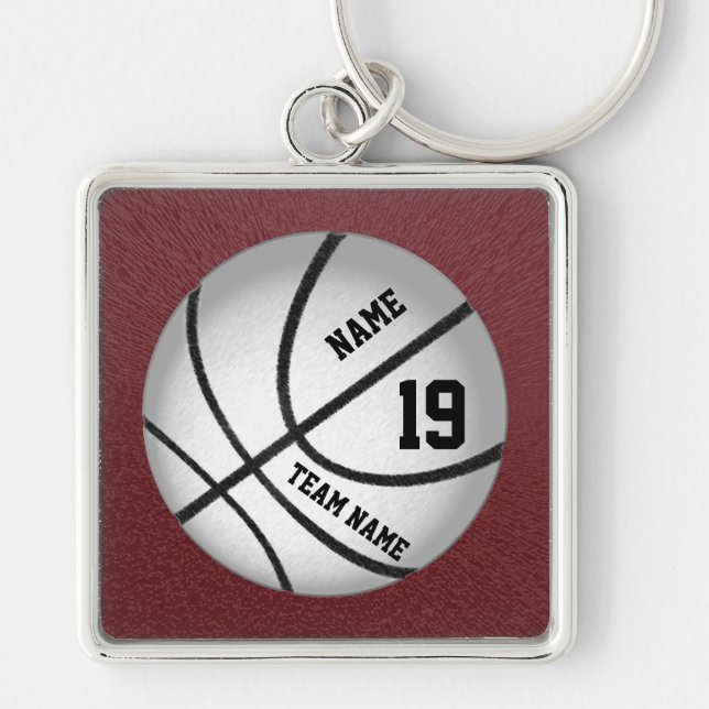 Personlig Basketball Team Gift-idéer Fyrkantig Silverfärgad Nyckelring (Framsidan)