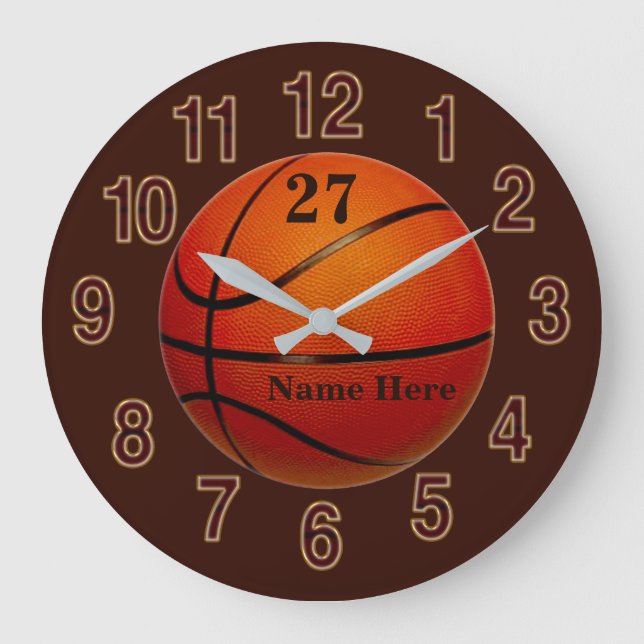 Personlig Basketball Wall Clocks TEXT, FÄRG Stor Klocka (Framsida)