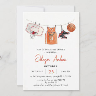 Personlig basketboll baby shower watercolor inbjudningar