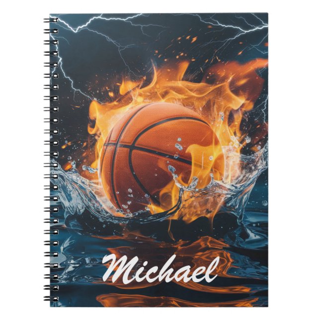 Personlig basketboll i eld och vatten    anteckningsbok (Framsidan)