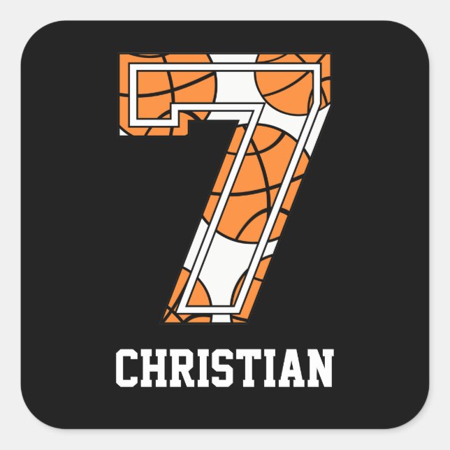Personlig Basketboll nummer 7 Fyrkantigt Klistermärke (Framsida)