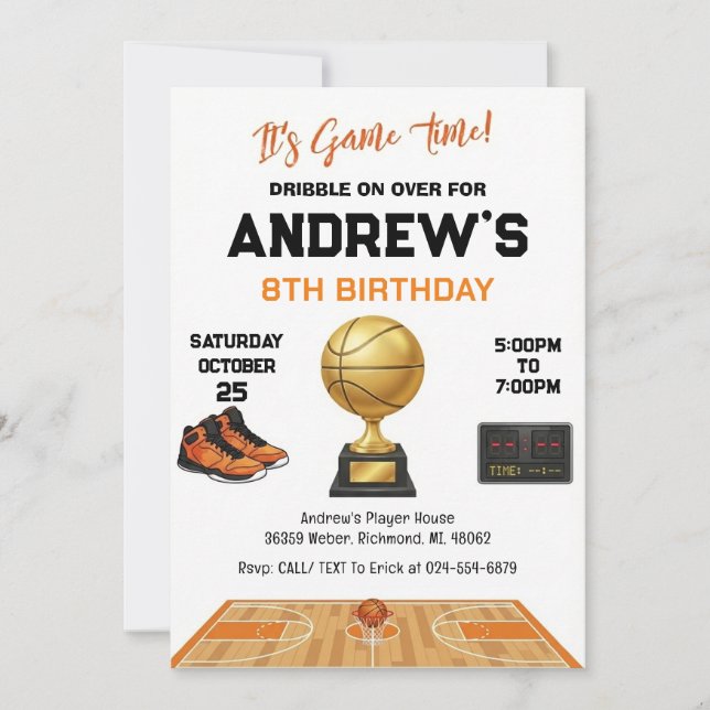 Personlig basketbollsfödelsedag för barn inbjudningar (Framsida)