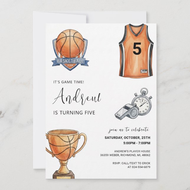 Personlig basketbollsfödelsedagsinbjudan inbjudningar (Framsida)