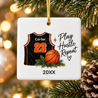 Personlig basketspelare namn nummer julgransprydnad keramik