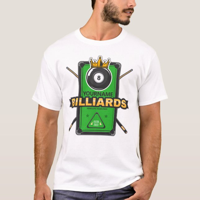 Personlig Bassäng Hall NAMN 8 Boll Krona-miljarder T Shirt (Framsida)