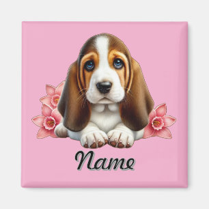 Personlig Basset har hundvalpar med blommor Magnet