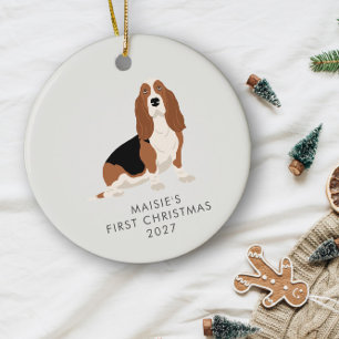 Personlig Basset Hound Hund Första Julen Julgransprydnad Keramik