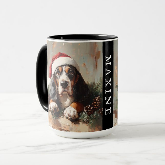 Personlig Basset Hound i Santa Hat Mugg (Framsida vänster)