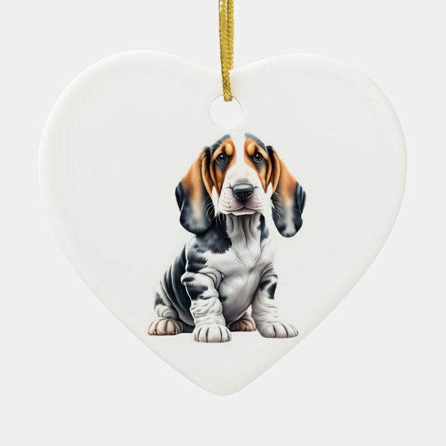 Personlig Basset Hound Puppy Julgransprydnad Keramik (Framsidan)