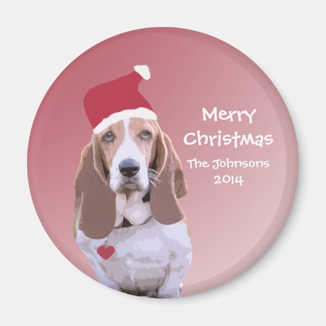 Personlig Basset Hound Santa Magnets Magnet (Framsidan)