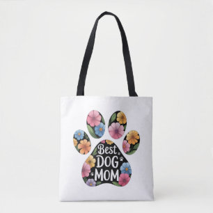Personlig Bästa Hundmamma Blommig Paw Tygkasse