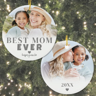 Personlig Bästa Mamma 2-fotojul Julgransprydnad Keramik