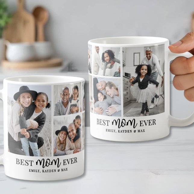 Personlig bästa mamma fotokollage kaffemugg (Personalized Best Mom Photo Collage Coffee Mug)