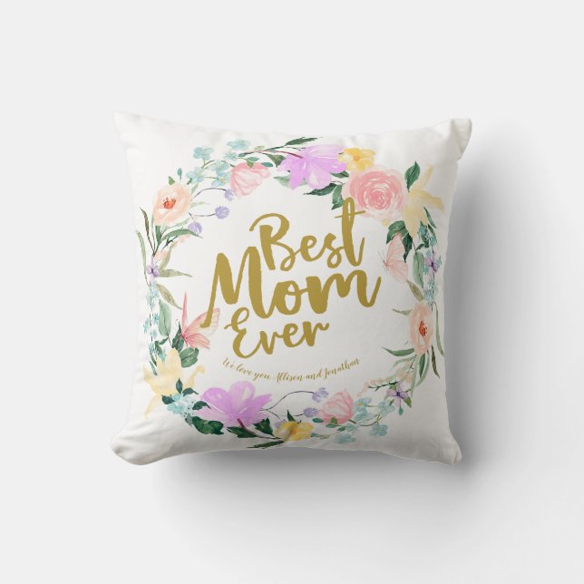 Personlig "Bästa mamma någonsin" blommig Kudde (Framsida)