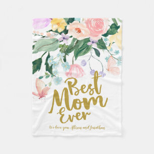 Personlig "Bästa mamma någonsin" Blommig mors dag Fleecefilt