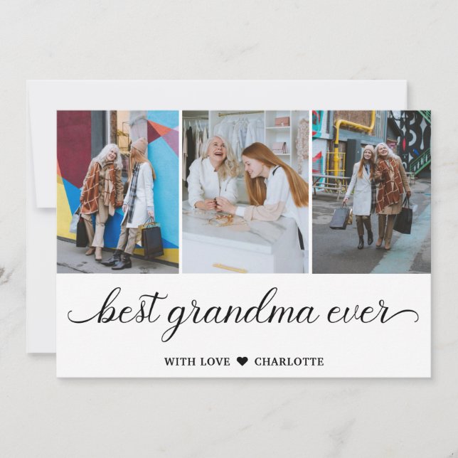Personlig "Bästa mormor någonsin" 3-bildskollage Kort (Framsida)