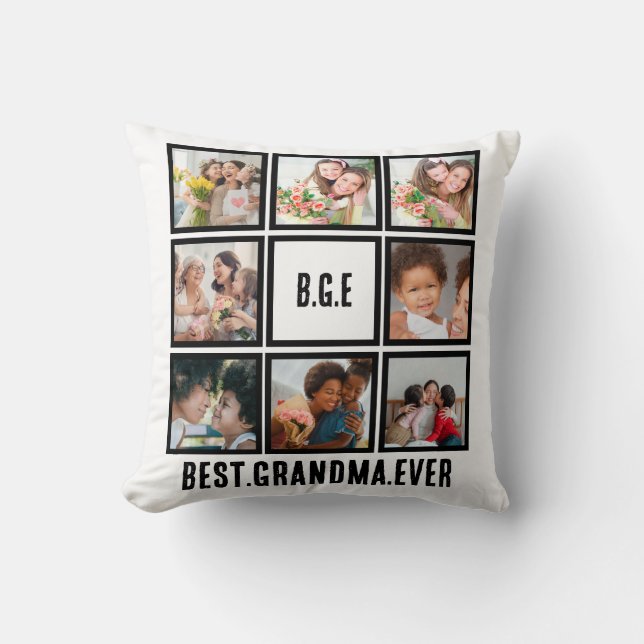 Personlig Bästa mormor någonsin, 8 fotokollage Kudde (Framsida)