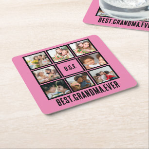 Personlig Bästa mormor någonsin, 8 fotokollage Underlägg Papper Kvadrat