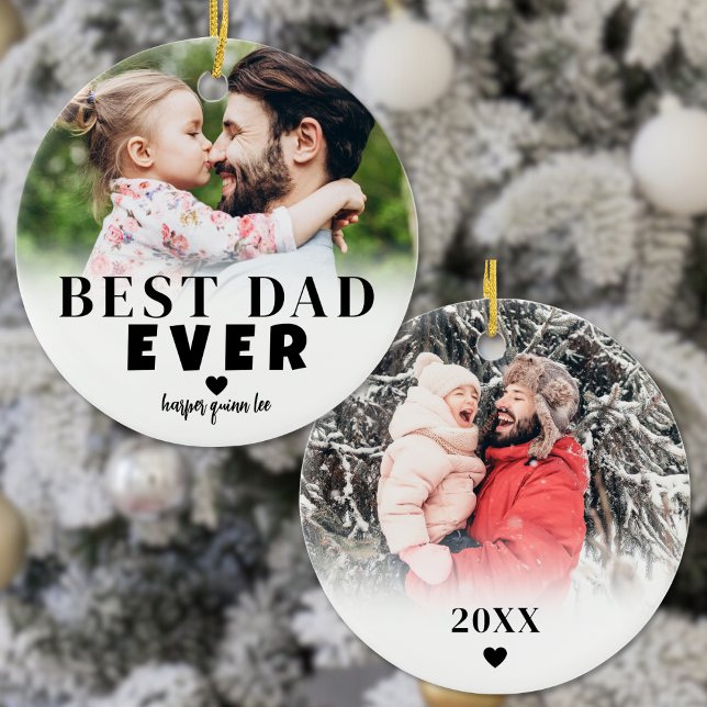 Personlig Bästa Pappa 2 Foto Jul Julgransprydnad Keramik (Personalized Best Dad 2 Photo Christmas Ceramic Ornament )