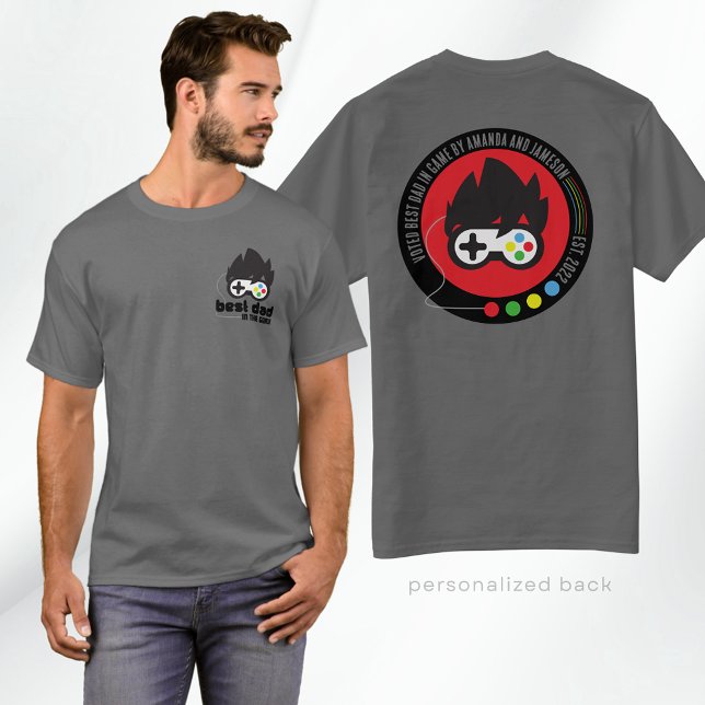 Personlig Bästa Pappa i spelet Game Gift T Shirt (Unique Retro Inspired Best Dad in the Game T-Shirt for Gaming Dads and Step Dads in Dark Grey)