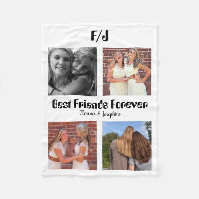 Personlig Bästa vänner för alltid 4 fotosamlingar Fleecefilt (Framsidan)