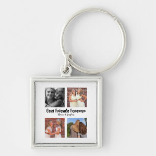 Personlig Bästa vänner för alltid 4 fotosamlingar Fyrkantig Silverfärgad Nyckelring