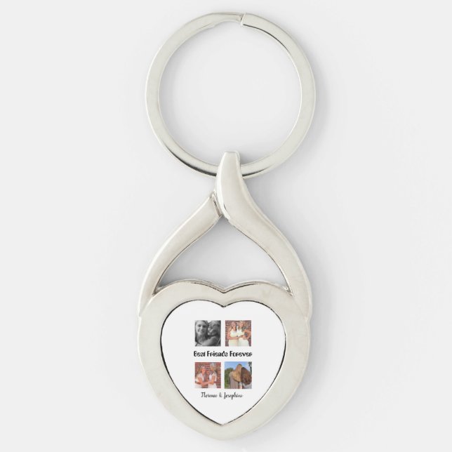 Personlig Bästa vänner för alltid 4 fotosamlingar Twisted Heart Silverfärgad Nyckelring (Framsidan)