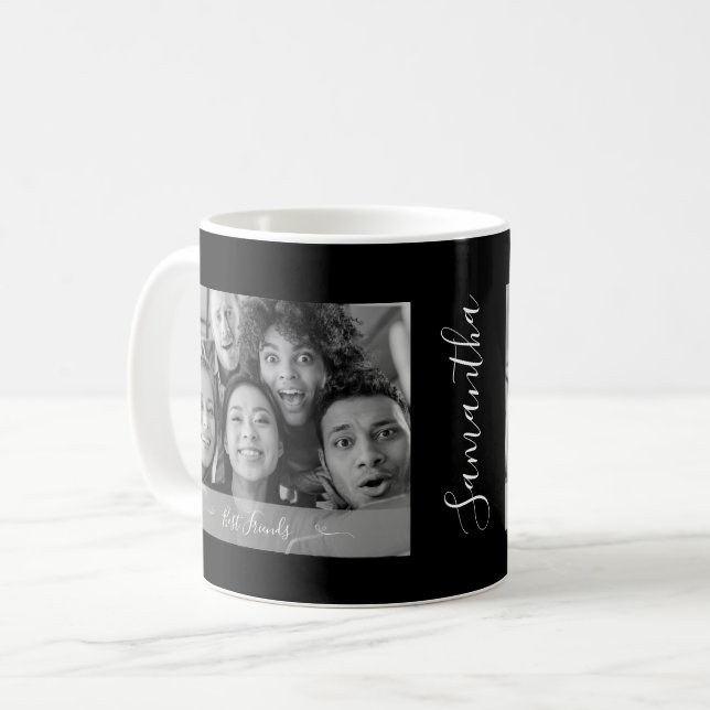 Personlig Bästa vänner Foto Black and White Kaffemugg (Framsida vänster)