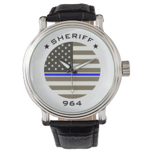 Personlig Batch-nummer sheriff Blue Line Flagga Armbandsur