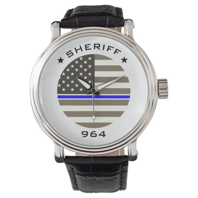 Personlig Batch-nummer sheriff Blue Line Flagga Armbandsur (Framsida)