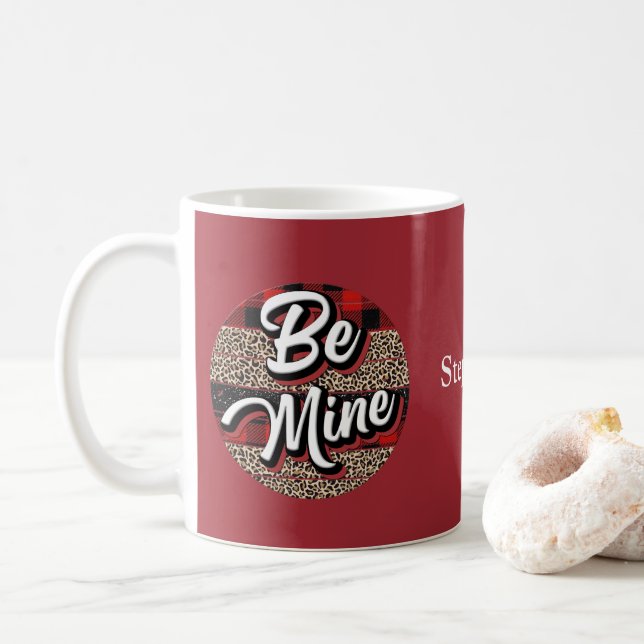 Personlig Be My Valentine Buffalo-rutig Leopard Kaffemugg (Med munk)