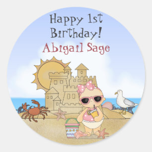 Personlig Beach Baby 1:a födelsedag Runt Klistermärke