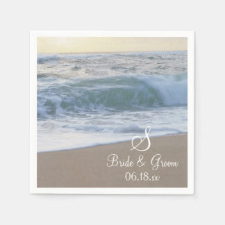 Personlig Beach bröllopsmonogram Namn Datum Pap Pappersservett