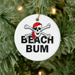 Personlig Beach Bum Skull och Crossbone Pirat Julgransprydnad Keramik