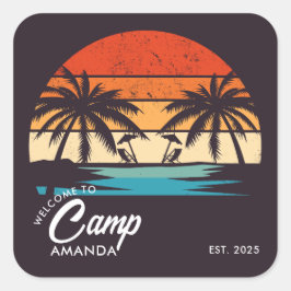 Personlig Beach Camp Systerparty Beställning Fyrkantigt Klistermärke