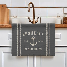 Personlig Beach House för träkol Rustic Anchor Kökshandduk