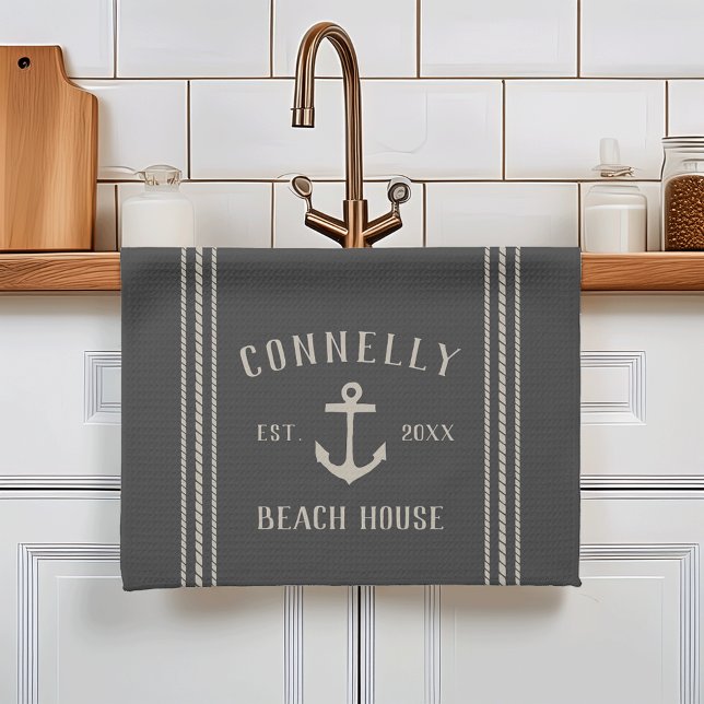 Personlig Beach House för träkol Rustic Anchor Kökshandduk (Skapare uppladdad)