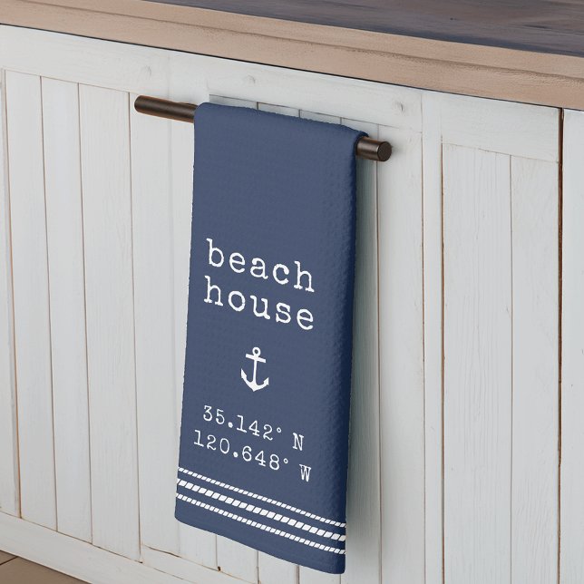 Personlig Beach House-koordinater Kökshandduk (Skapare uppladdad)