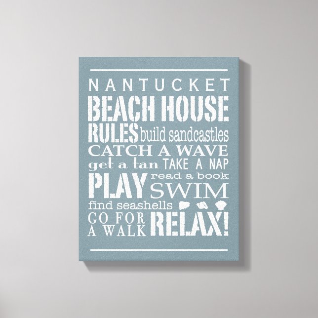 Personlig Beach House Regler Grått | Vit Canvastryck (Framsida)