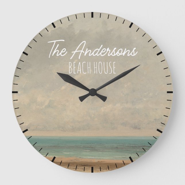 Personlig Beach House Seaside Wall Clock Stor Klocka (Framsida)