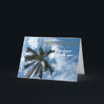 Personlig Beach-julkort med Handflatan Träd Helgkort<br><div class="desc">Lägg till ditt eget familjs namn eller helgdag-meddelande längst fram på detta julhälsningskort som visar ett handflatan träd mot ett blå himmel. Det kan också vara personlig med ditt eget budskap inuti.</div>