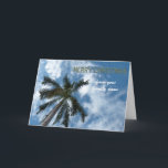 Personlig Beach-julkort med Handflatan Träd Helgkort<br><div class="desc">Lägg till ditt eget familjs namn eller helgdag-meddelande längst fram på detta julhälsningskort som visar ett handflatan träd mot ett blå himmel. Det kan också vara personlig med ditt eget budskap inuti.</div>